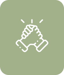 Handshake icon on a green background.