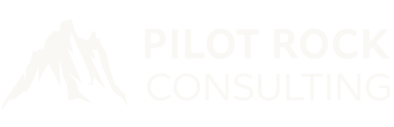 logo with a mountain and "pilot rock consulting"